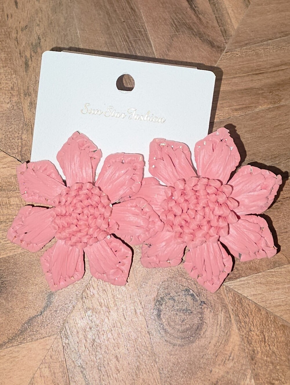 Pink Floral Statement Tropical Vacations Rafia Earrings In Pink Flamingo, NWT